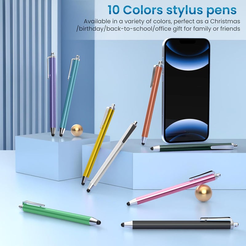 MEKO Stylus Pens for Touchscreens, 10 Pack Thin Rubber Tip Stylus Replaceable Tip Feature Bundle W/ 20 Pcs Replacement Tips for iPad iPhone Tablets Smartphone&All Touch Screen Devices(Multicolor) - Image 3